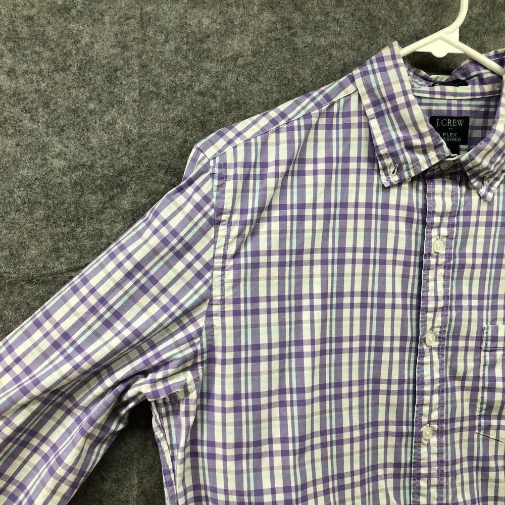 J. Crew Slim Untucked Long Sleeve Shirt Mens M‎ Purple White Plaid Flex Stretch